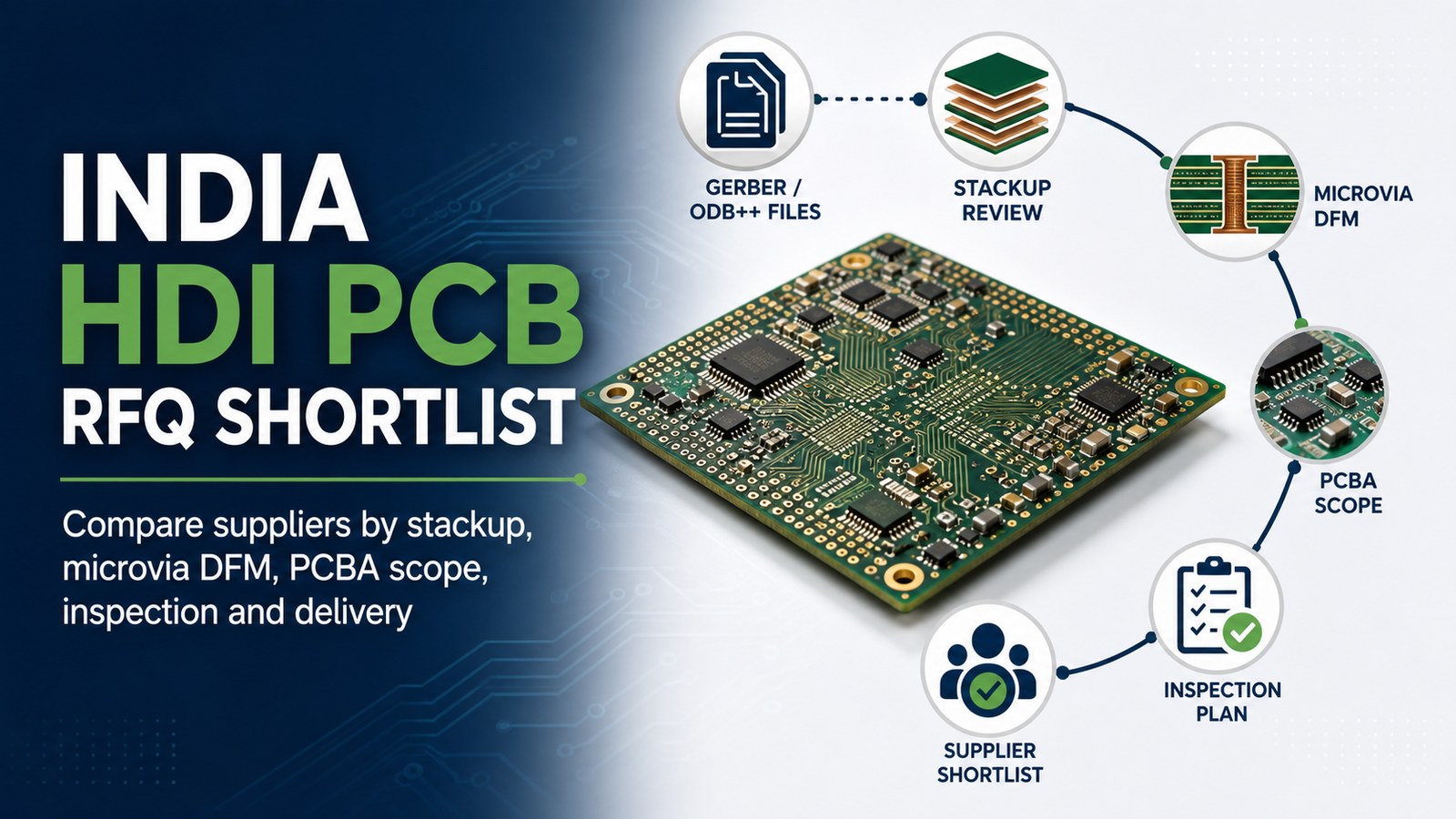 India HDI PCB RFQ shortlist with stackup microvia DFM PCBA inspection and delivery planning