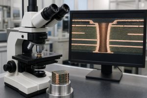 Laboratory microsection inspection of plated and filled HDI PCB microvias