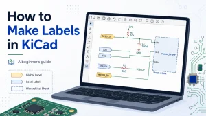 How to make labels in KiCad beginner guide showing local, global, and hierarchical labels