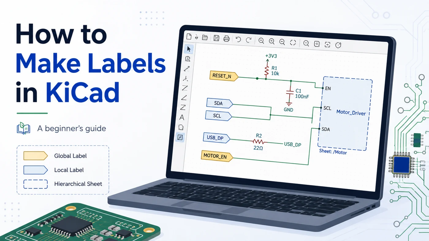 How to make labels in KiCad beginner guide showing local, global, and hierarchical labels