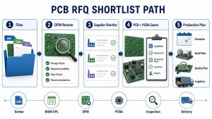 PCB RFQ shortlist path from Gerber BOM CPL DFM PCBA inspection to delivery