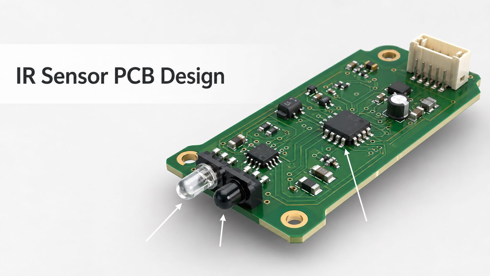 3D IR sensor PCB design with emitter, receiver, signal-processing IC and connector