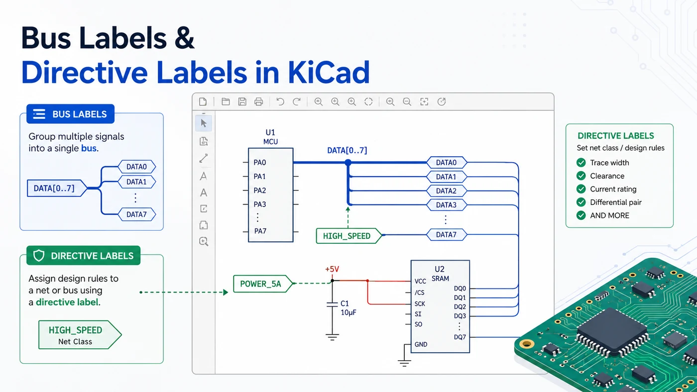 KiCad bus labels grouping DATA signals and directive labels assigning net classes