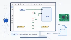 KiCad local labels connecting matching signals on the same schematic sheet