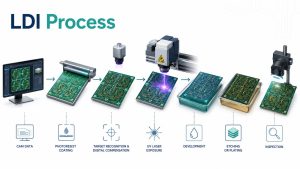 Step-by-step LDI PCB imaging process from CAM data to inspection