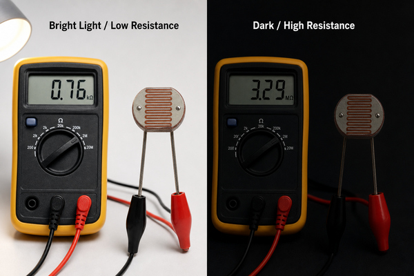 LDR resistance response in bright light and darkness