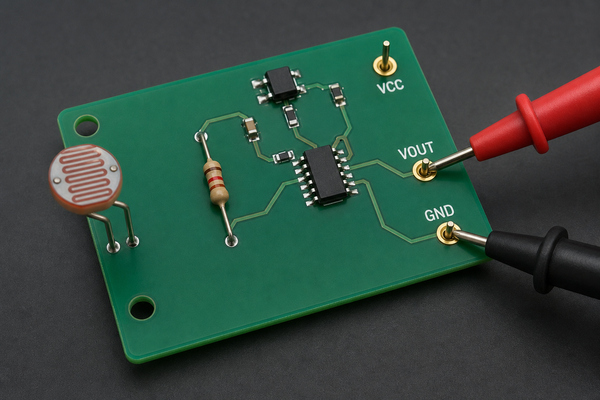Light dependent resistor voltage divider on a PCB