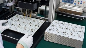 MCPCB production panels under probe testing before shipment