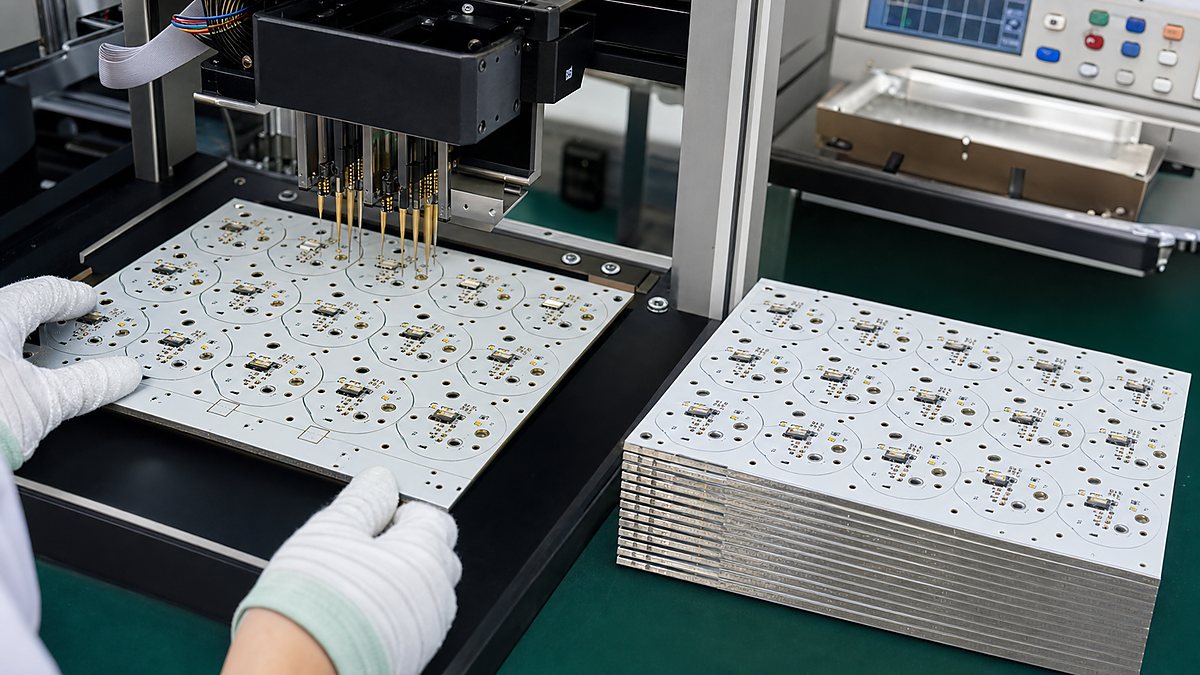MCPCB production panels under probe testing before shipment