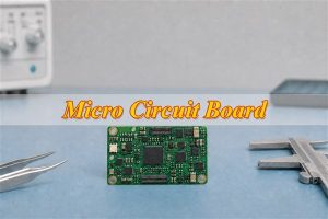 Compact micro circuit board beside precision tweezers and a caliper