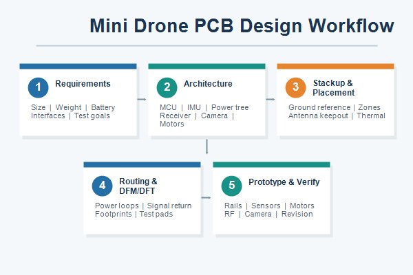 Compact mini drone PCB layout and design workflow from requirements to prototype verification