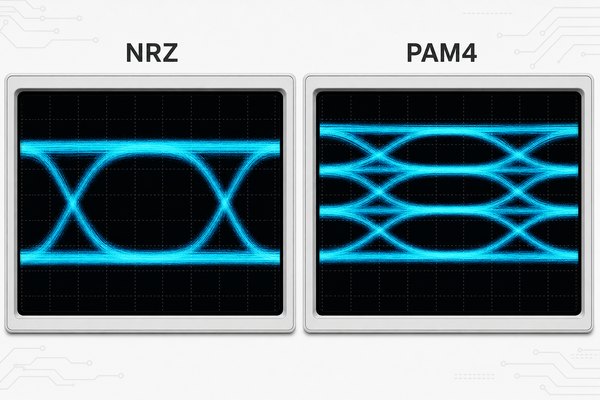 NRZ single-eye and PAM4 three-eye signal comparison
