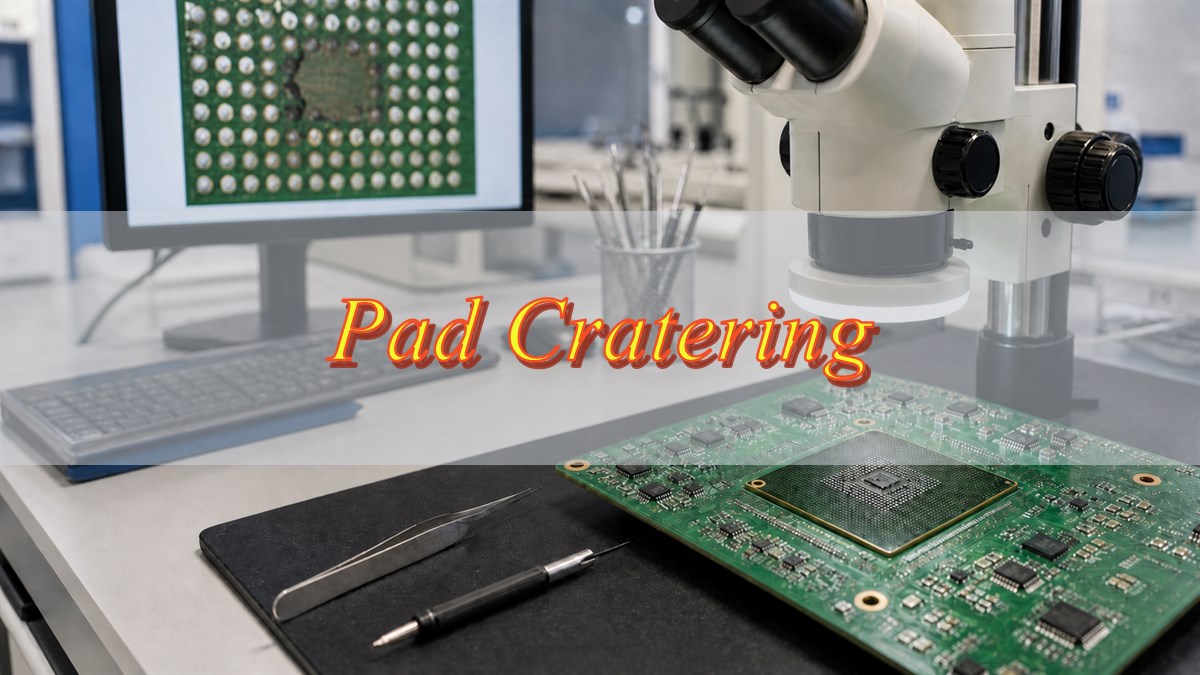 Pad cratering PCB inspection under a laboratory microscope