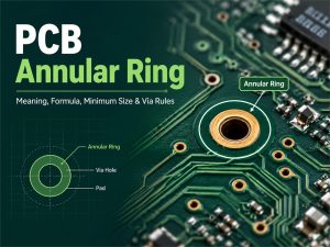 PCB annular ring guide showing a highlighted copper ring around a plated via