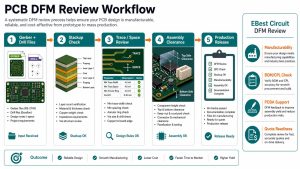PCB DFM review workflow from Gerber files to stackup trace spacing assembly clearance and production release