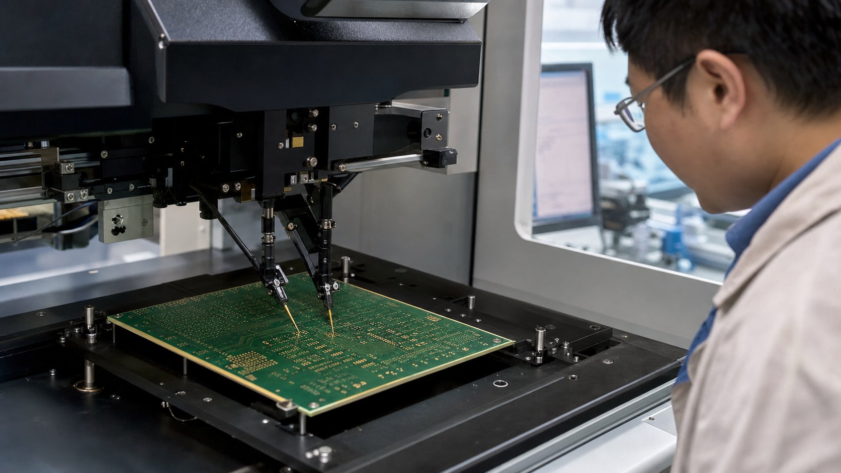 Flying-probe electrical testing of a bare multilayer PCB