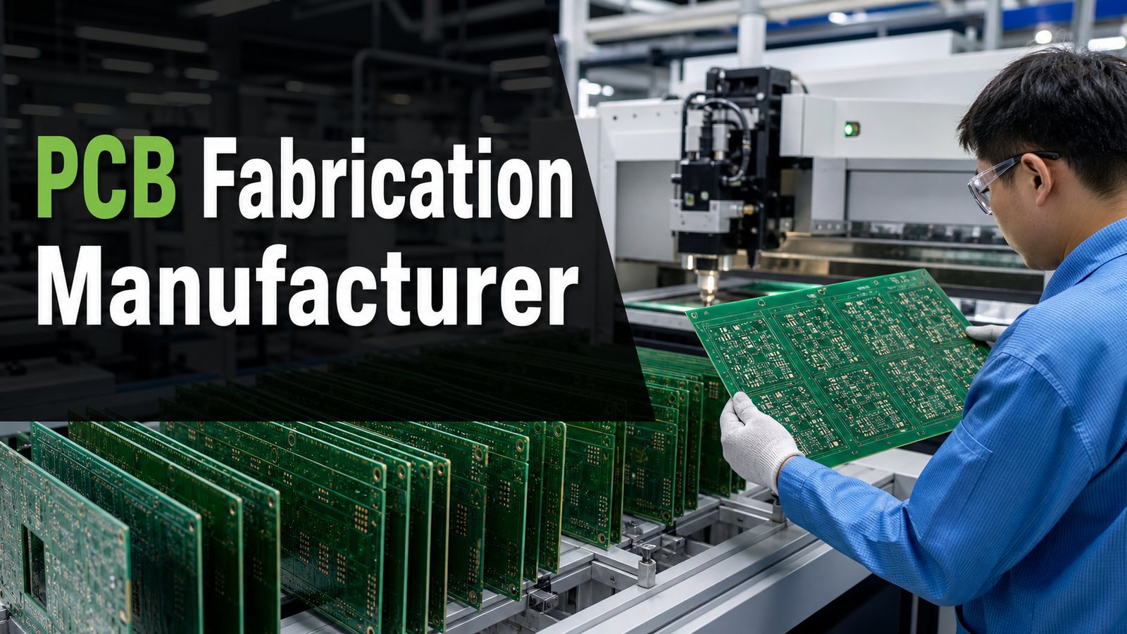 PCB fabrication manufacturer inspecting bare circuit boards