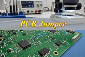 PCB jumper installed on a printed circuit board at an engineering inspection station