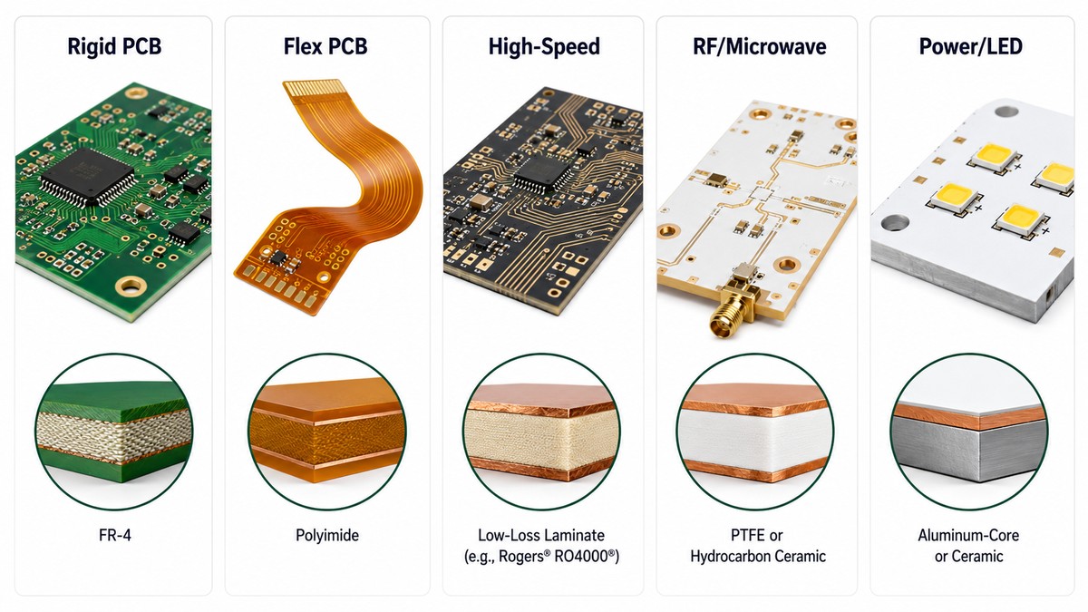 PCB material selection for rigid, flexible, high-speed, RF microwave and power LED circuit boards