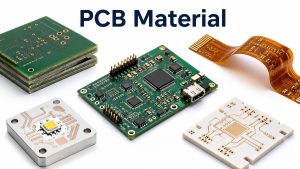 PCB material examples including rigid FR-4, flexible polyimide, metal-core and ceramic circuit boards