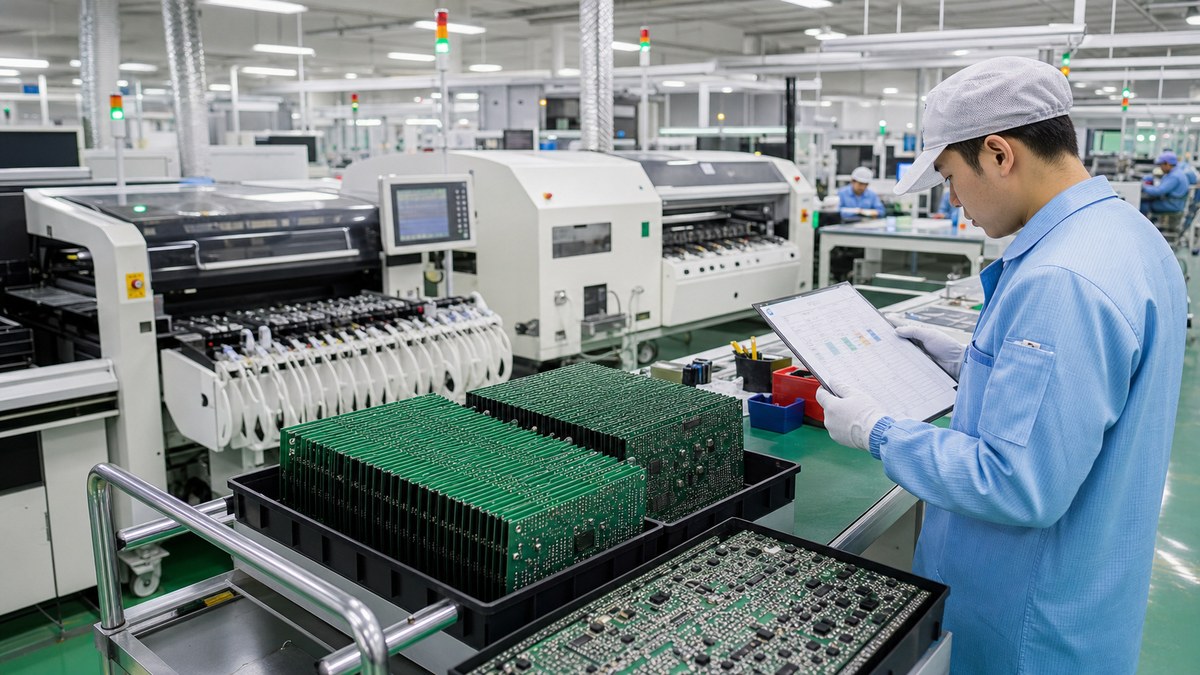 PCB assembly production line reviewing schedule before shipment