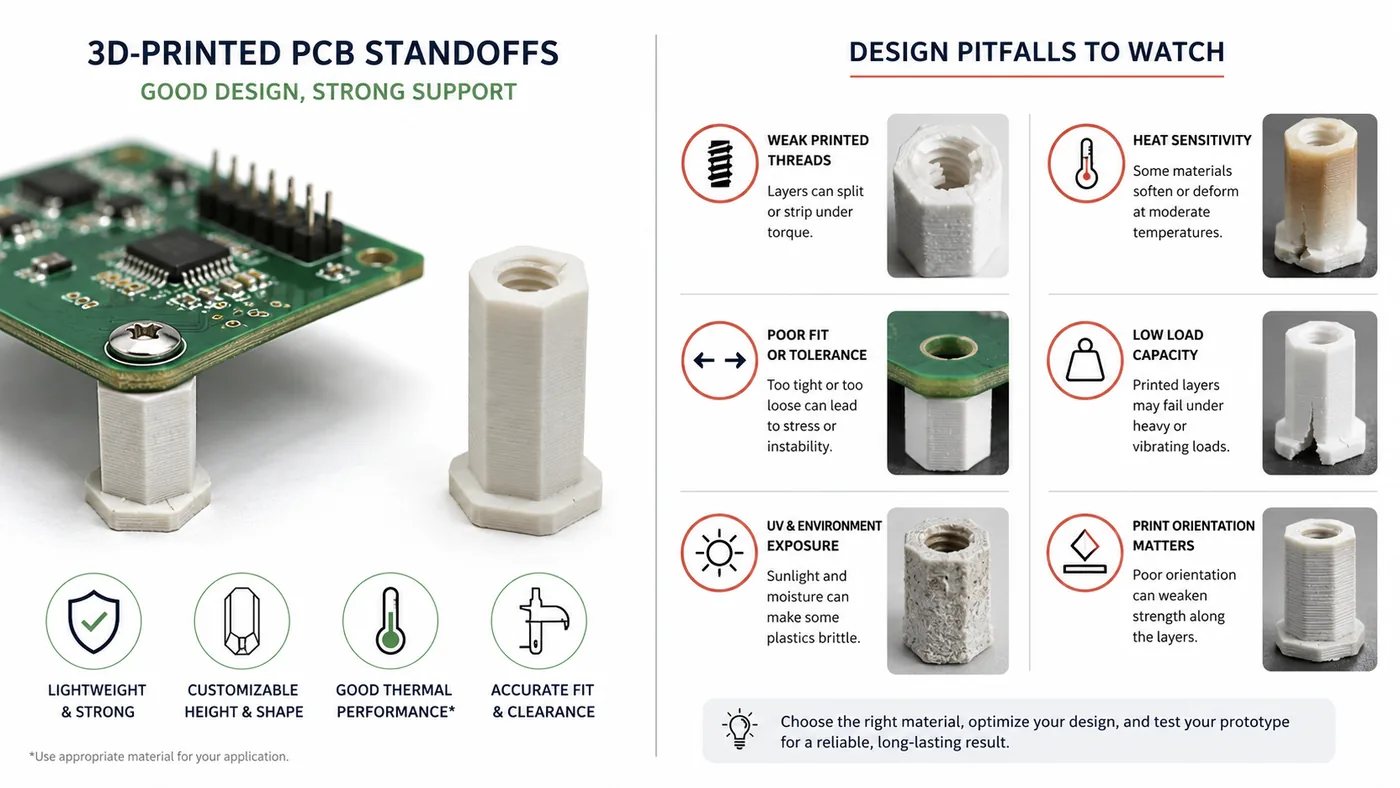 3D-printed PCB standoff prototype and common design risks