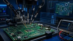 Flying probe PCB testing machine using multiple programmable probes on a prototype circuit board