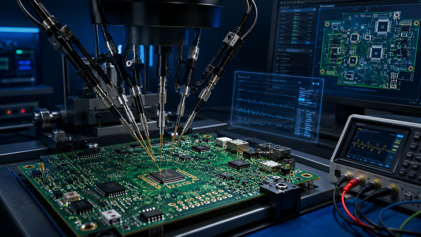 Flying probe PCB testing machine using multiple programmable probes on a prototype circuit board