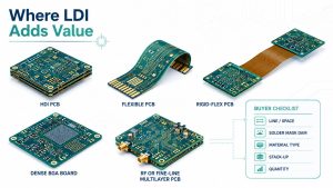 PCB types that benefit from LDI with buyer checklist for line space, solder mask dam, material, stack-up, and quantity