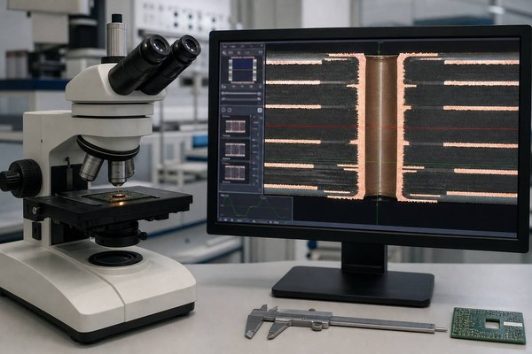PCB plated through-hole microsection inspection for copper thickness and barrel quality