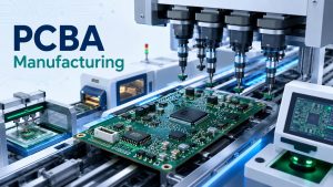 PCBA manufacturing line with automated SMT placement equipment