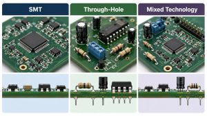 Comparison of SMT through-hole and mixed-technology PCBA assembly