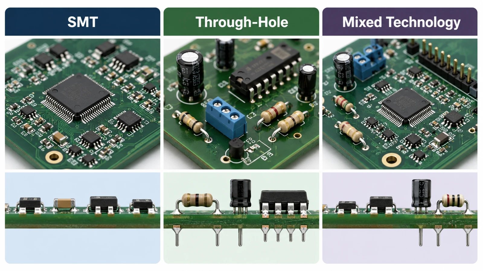 Comparison of SMT through-hole and mixed-technology PCBA assembly
