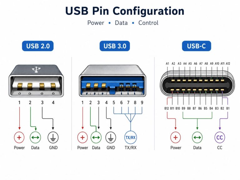 Pin Structer What Is the Pin Configuration of USB Port?