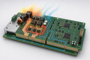 Power electronics and control PCB layout with thermal paths isolation and short switching loops