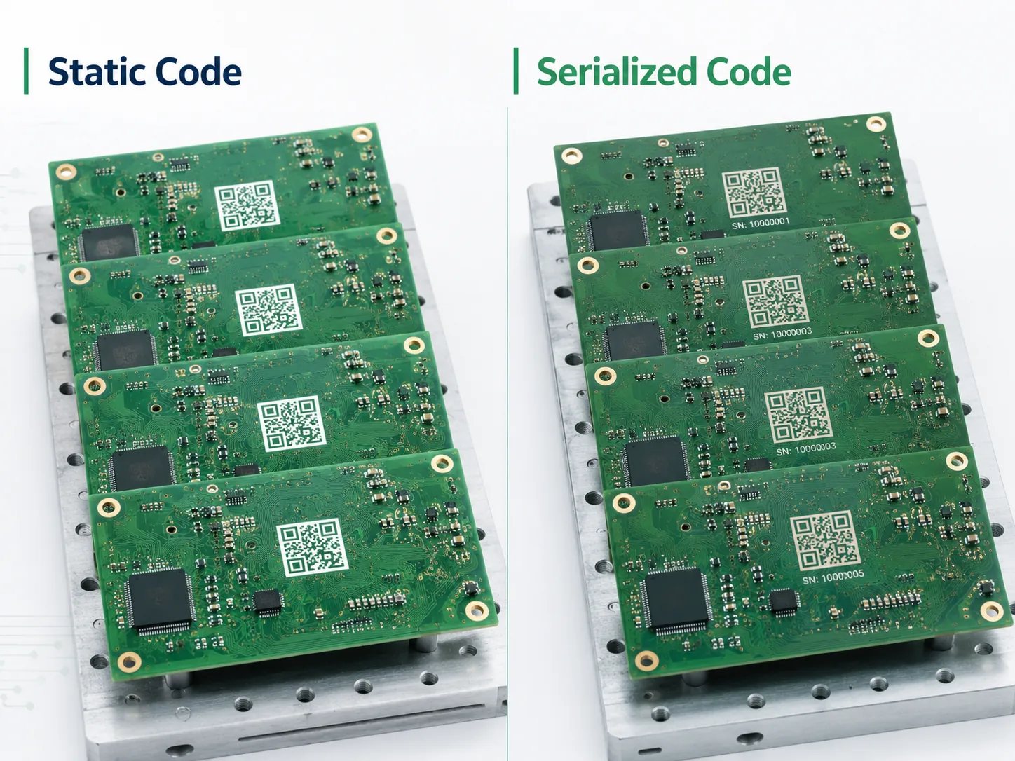 Comparison of static and serialized QR codes on printed circuit boards