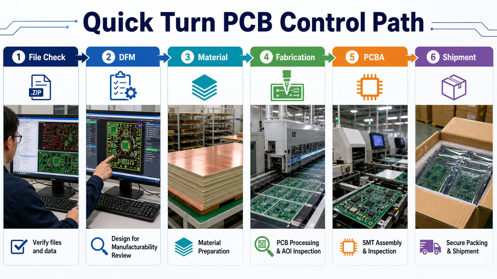 Quick turn PCB control path from file check to shipment