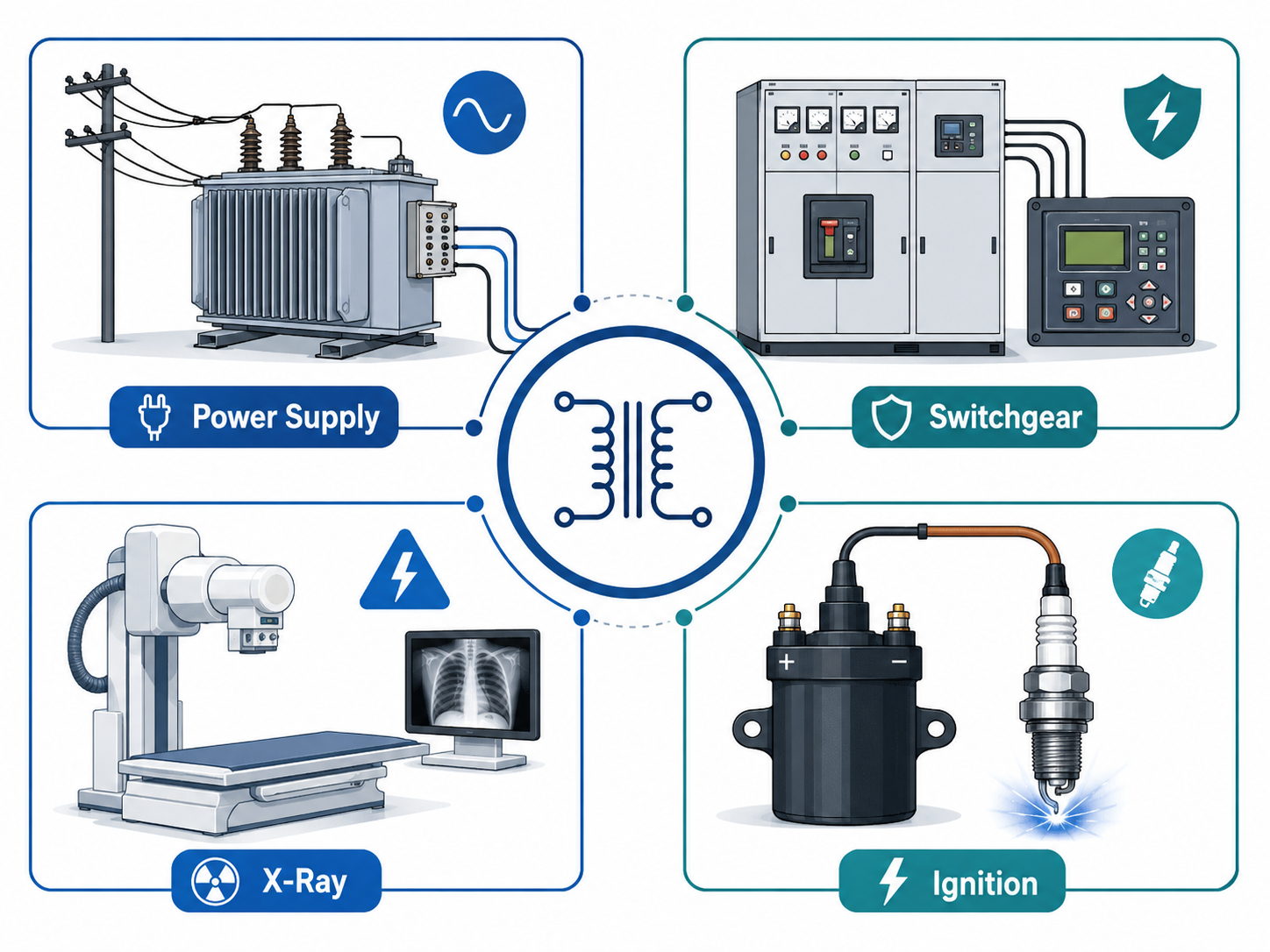 Secondary circuit applications in power supplies, switchgear, X-ray equipment, and ignition systems