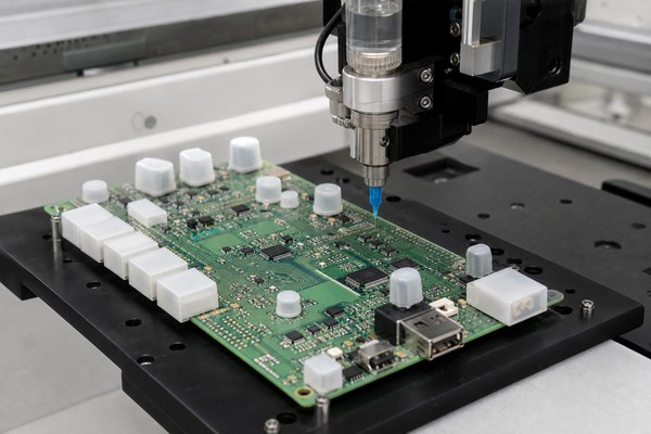 Selective conformal coating application on a circuit board with masked connectors