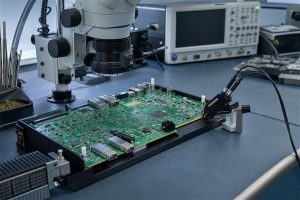 Signal transmission PCB quality inspection with probe fixture and microscope