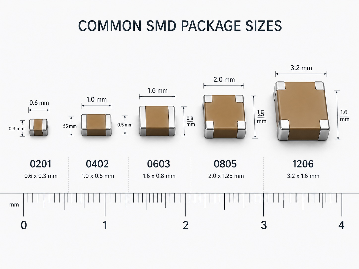 Comparison of common SMD package sizes