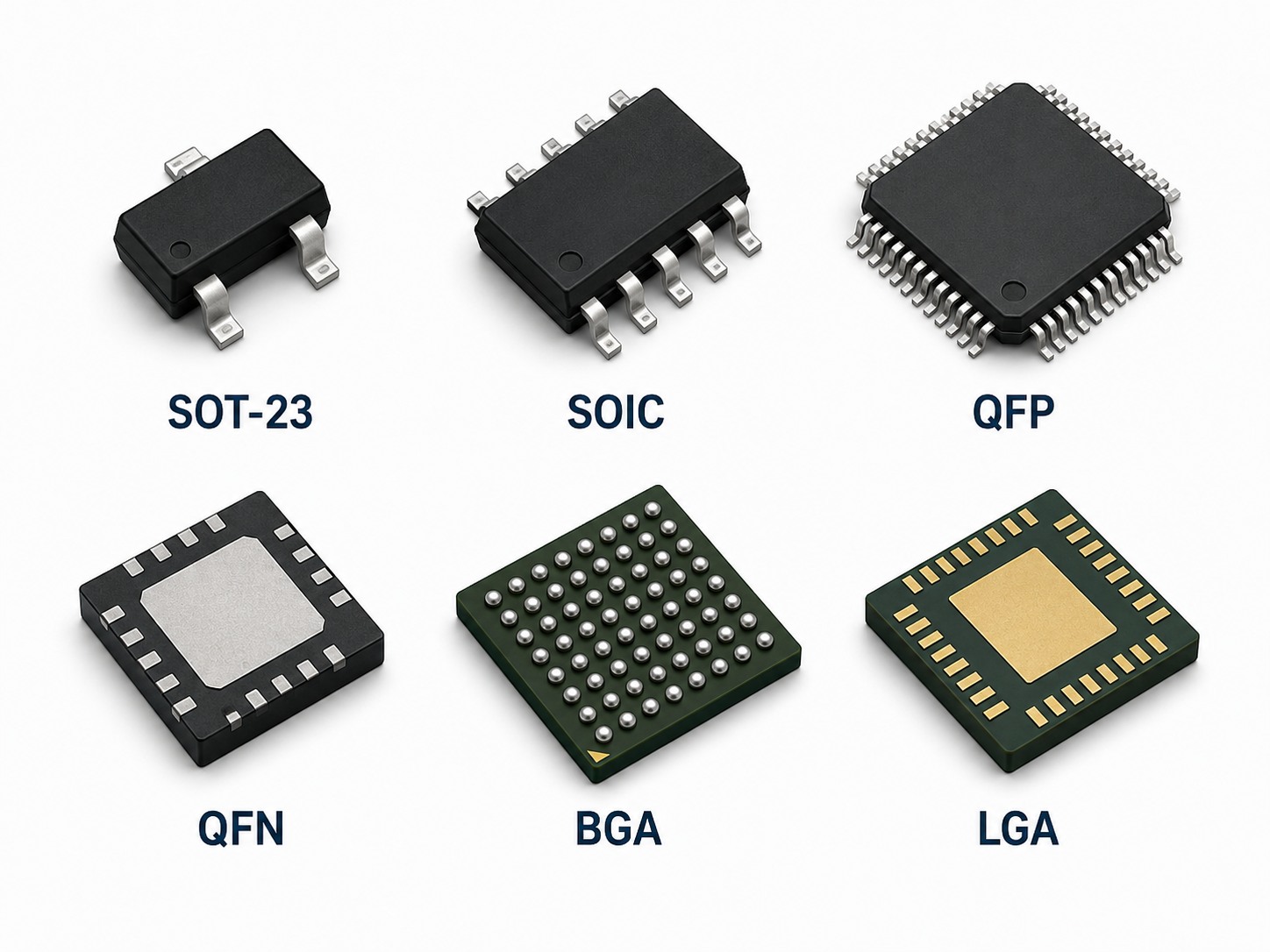 Common SMD semiconductor and IC package types