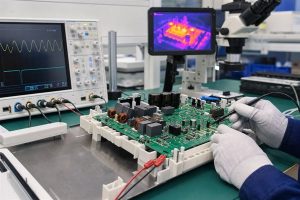 Solar inverter PCB assembly testing with electrical inspection and functional verification