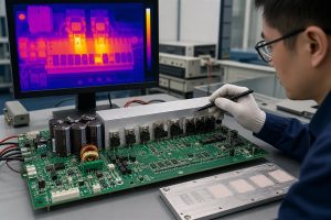 Solar inverter PCB thermal management review using thermal imaging and attached temperature sensors