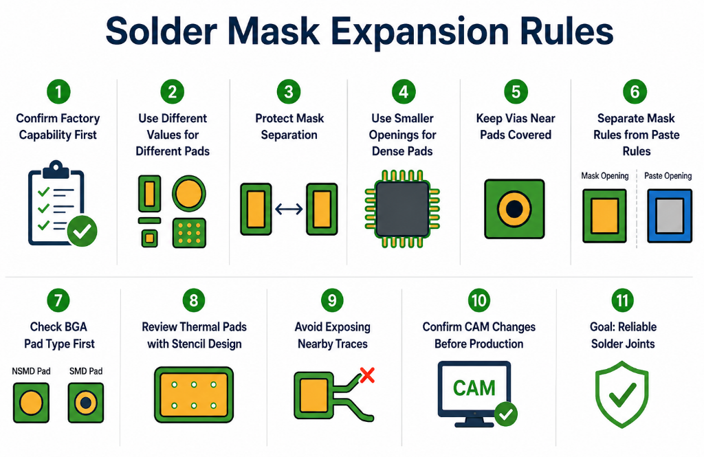solder mask expansion rules, https://www.bestpcbs.com/blog/2026/07/solder-mask-expansion/