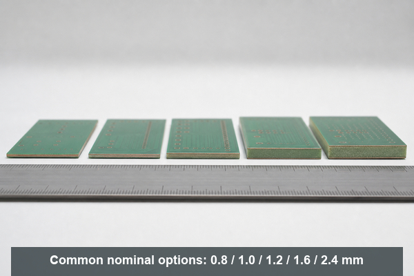 Standard PCB thickness chart with common rigid board samples