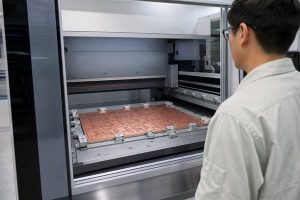 Substrate-like PCB panel inside precision imaging equipment during manufacturing review