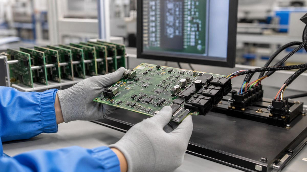 Teleoperation controller PCBA inspection with connector harness test fixture and assembled control boards