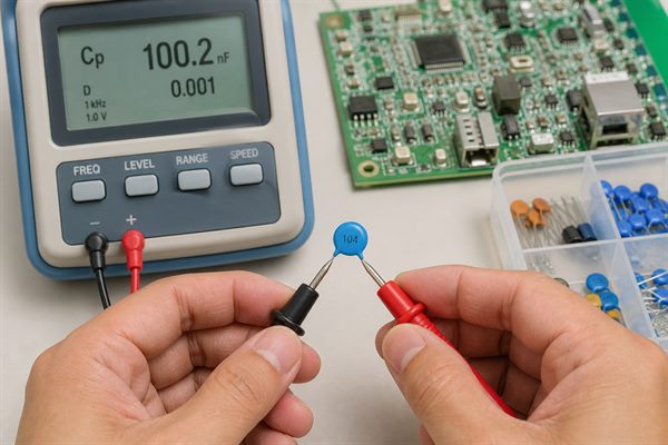 Testing a 104 capacitor out of circuit gives a more reliable reading than measuring across a populated PCB.
