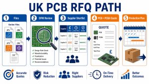 UK PCB RFQ path from Gerber files and DFM review to quote comparison and production plan